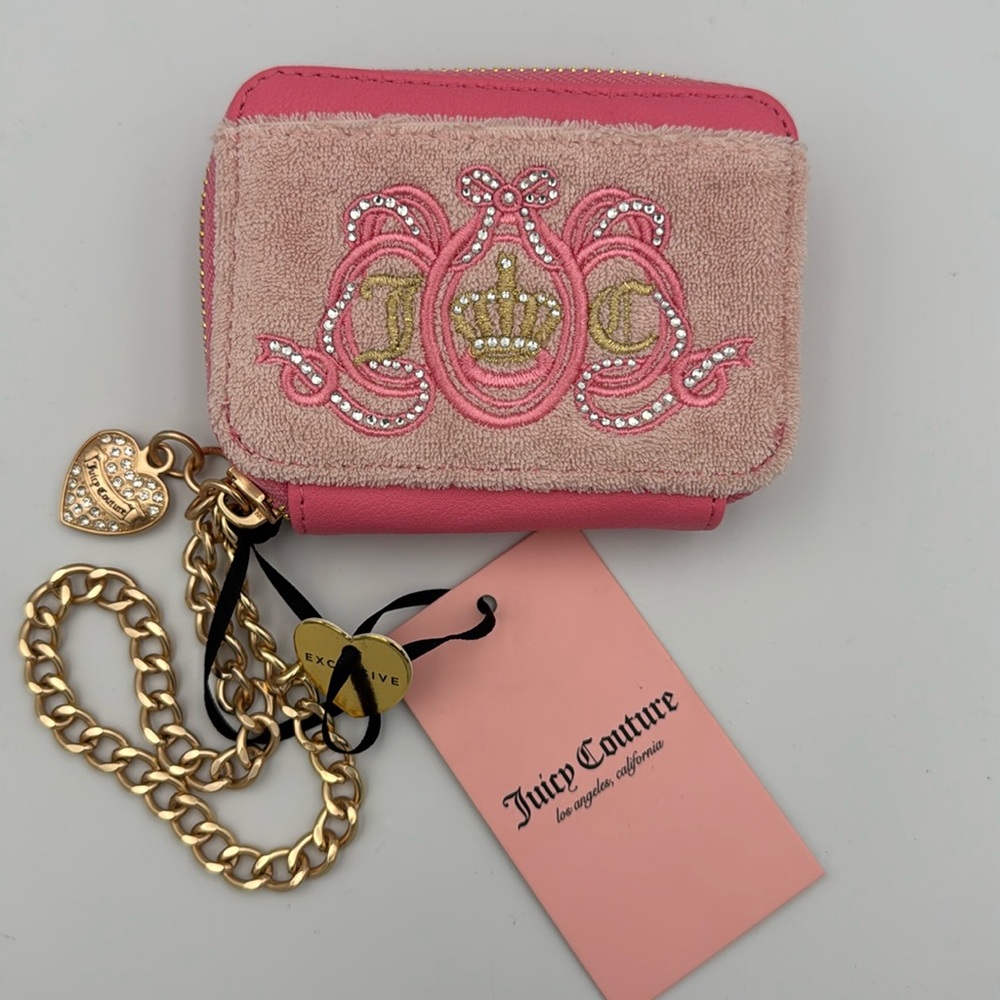 NWT Juicy Couture Lovers Club Square Zip Wallet Wristlet w/ Chain